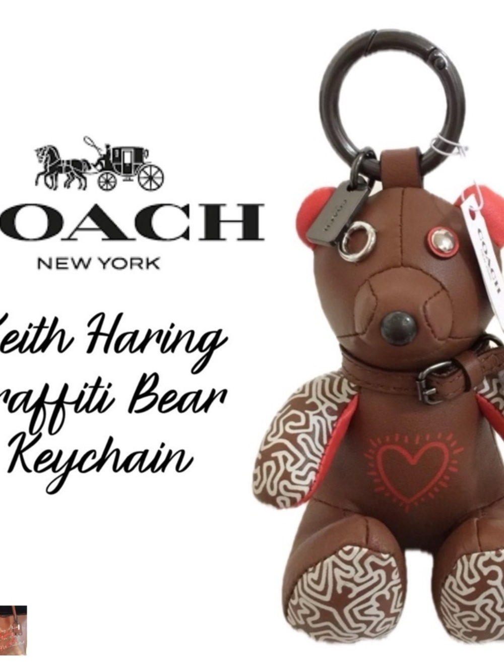 Coach Brown & Red Keith Haring Bear Keychain